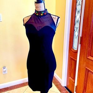 Sexy black dress with embellished neckline